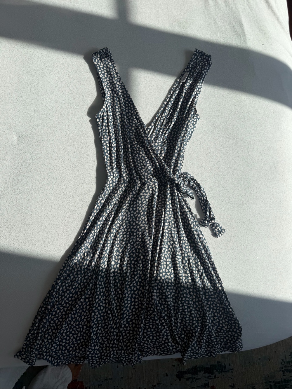 Black & White Printed Sleeveless Wrap Mini Dress